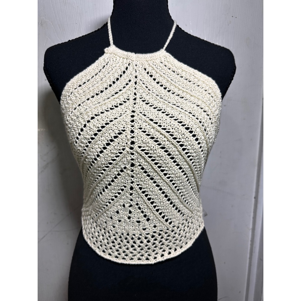 Wild Fable Crochet Halter Top Cream Off White Boho Festival XS